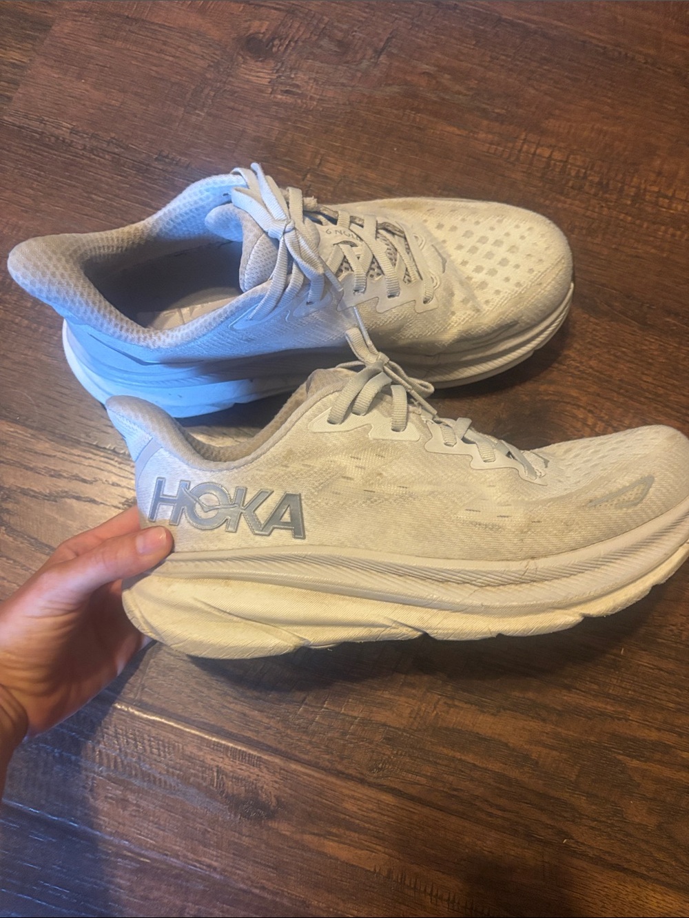 Hoka Clifton 9 shoes size 9B White/Light Gray Running Shoes - Picture 6 of 10